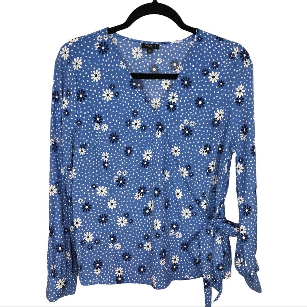 Talbots Womens Poet Sleeve Wrap Top floral and dots
